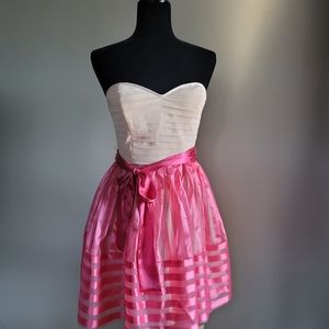Betsey Johnson Ivory & Pink Strapless Party Dress Sz 6